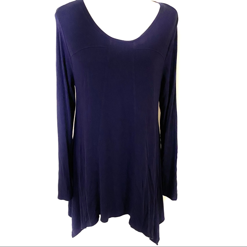 Neiman Marcus Navy Blue Tunic Top Stretch Trapeze